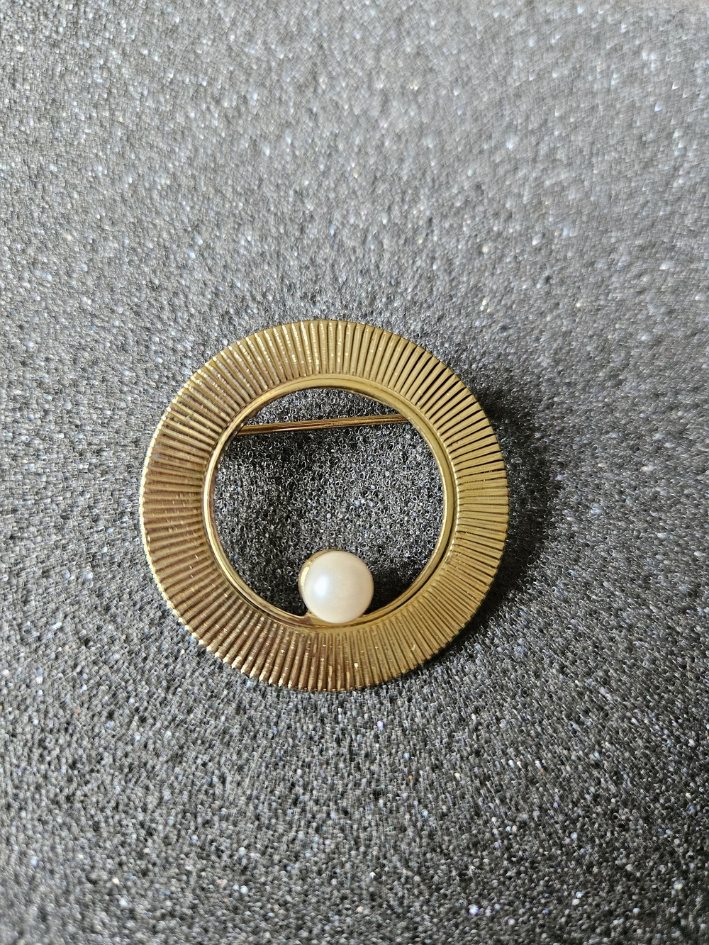 Source Unknown Gold Circular Brooch with Pearl. Selling Ad Two Pack.